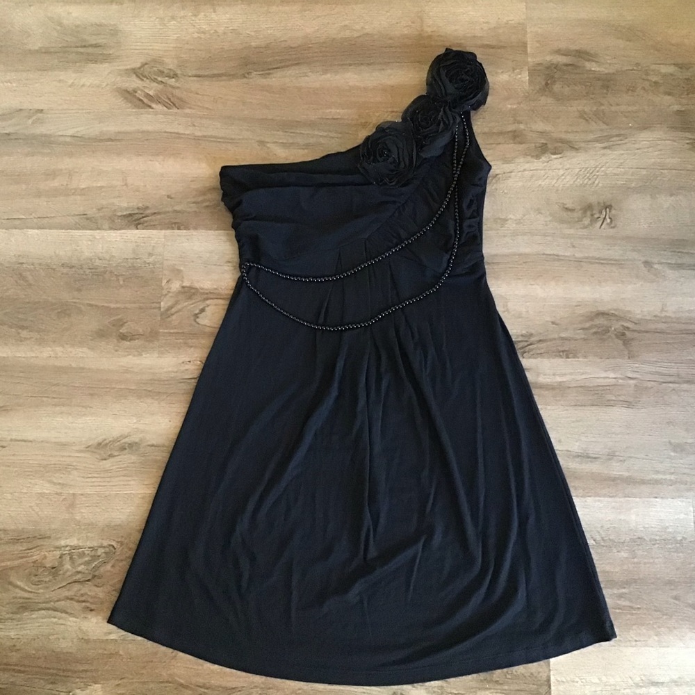 Dating One Shoulder Dress Juniors Size M Mini Little Black Dress Rose Prom Dance